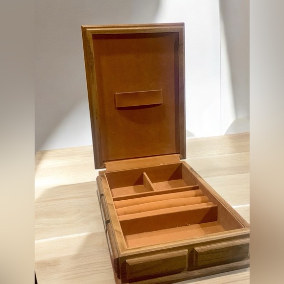 Men’s Vintage Wood Dresser Wallet Jewelry Box - Picture 5 of 8